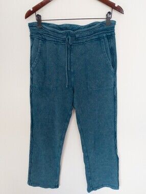 Mododoc French Terry Relaxed Fit Crop Pants Teal Blue Small